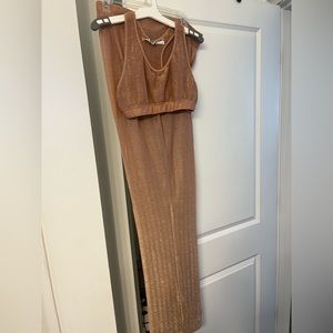 Two piece mauve pants set with crop top